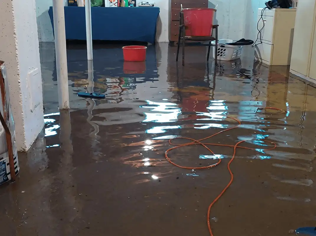 Basement with boiler, cabinets and washing machine completely flooded in Anaheim, CA